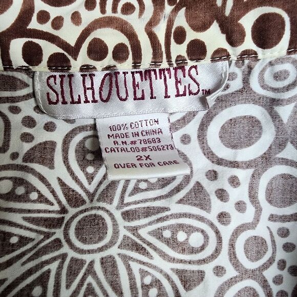 Silhouettes Brown & White Short Sleeve Button Down Shirt (2X) - Picture 5 of 5